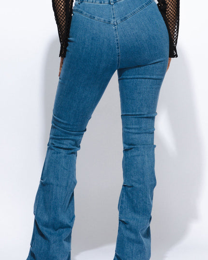 Pinched bell bottom denim pants - Muvin 