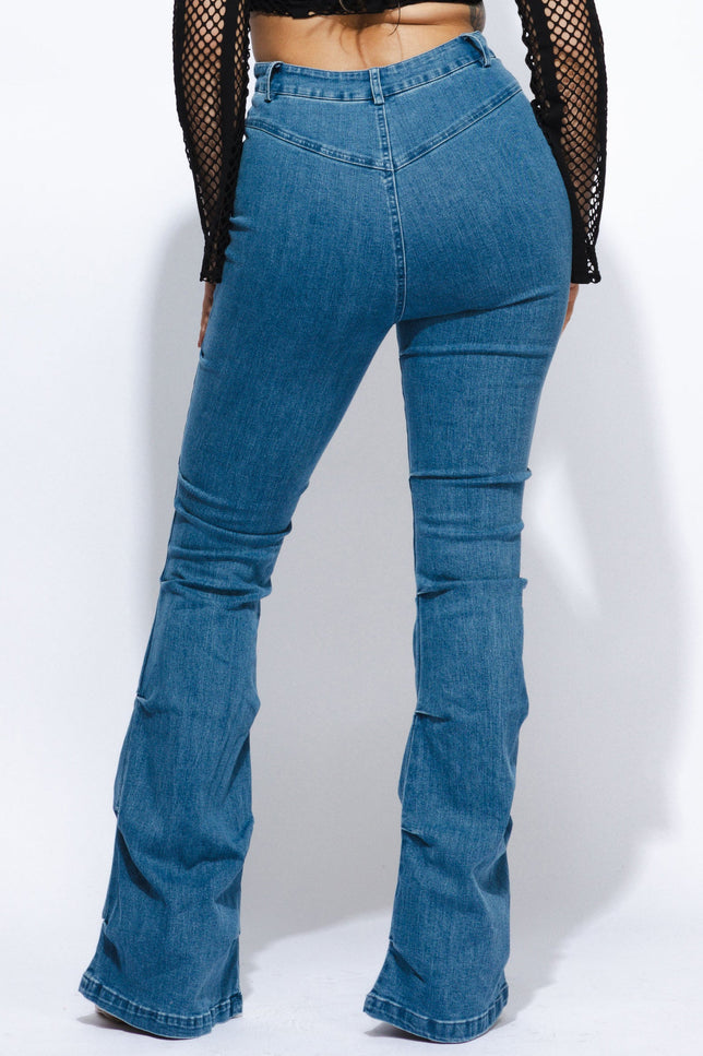 Pinched bell bottom denim pants - Muvin 