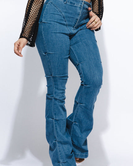 Pinched bell bottom denim pants - Muvin 