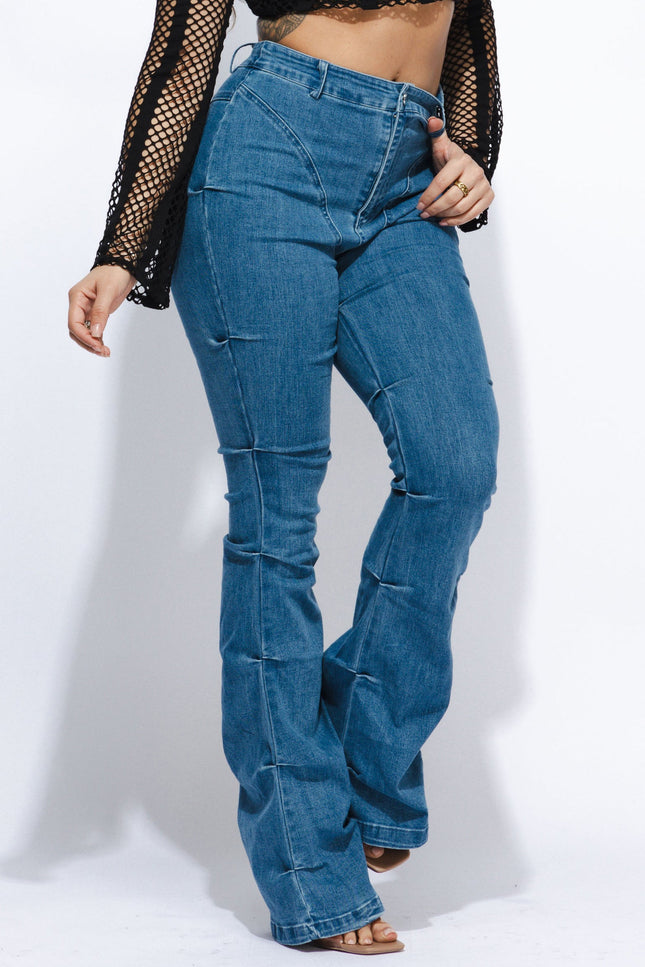 Pinched bell bottom denim pants - Muvin 