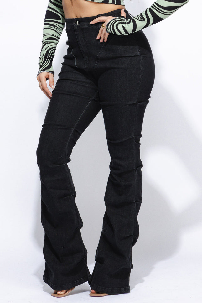 Pinched bell bottom denim pants - Muvin 