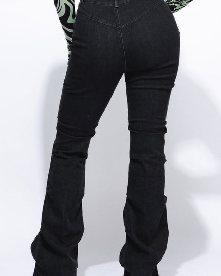 Pinched bell bottom denim pants - Muvin 