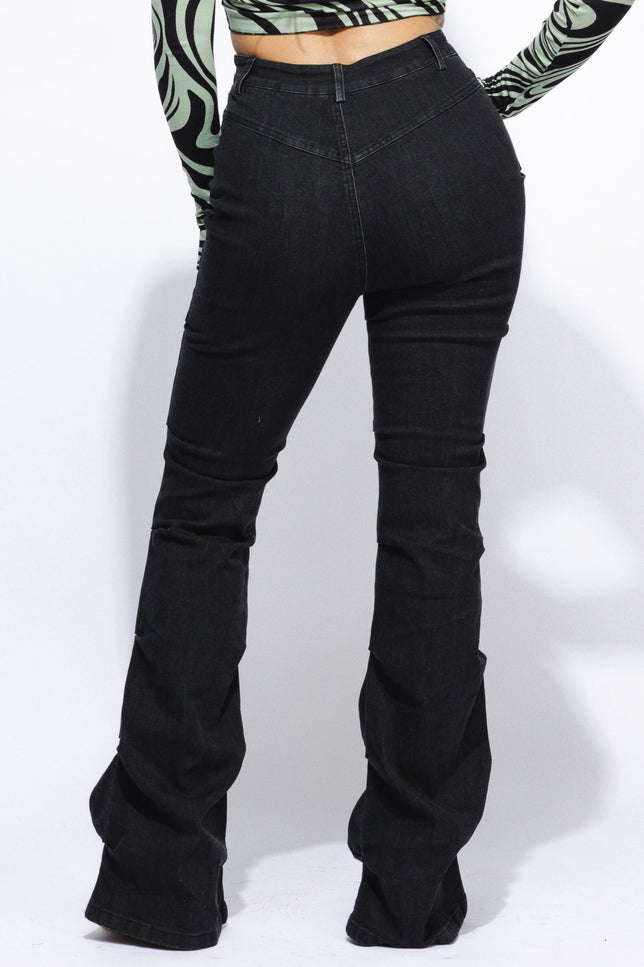 Pinched bell bottom denim pants - Muvin 