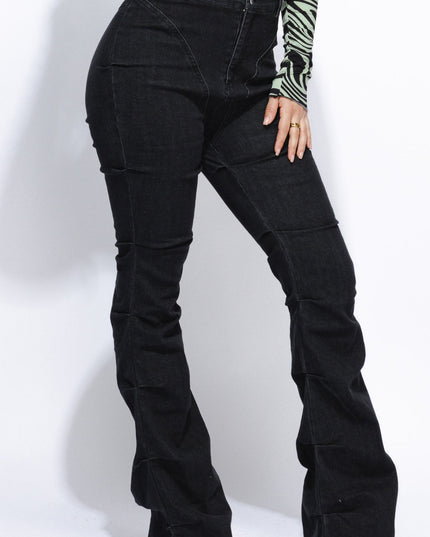 Pinched bell bottom denim pants - Muvin 