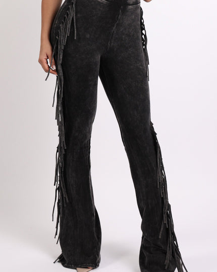 Fringe-Detailed Mineral Washed Pants . - Muvin 