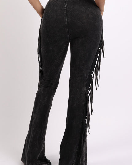 Fringe-Detailed Mineral Washed Pants . - Muvin 