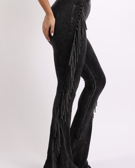 Fringe-Detailed Mineral Washed Pants . - Muvin 