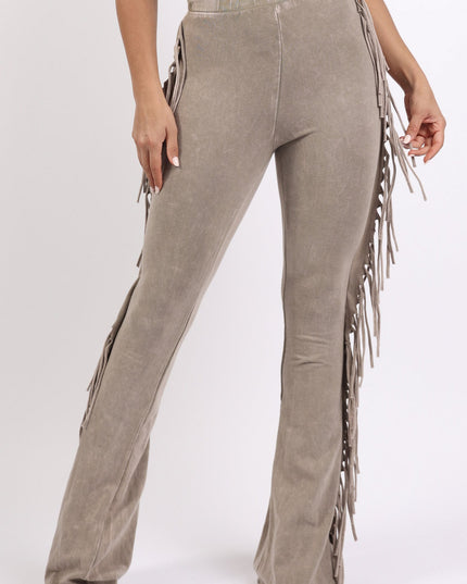 Fringe-Detailed Mineral Washed Pants . - Muvin 