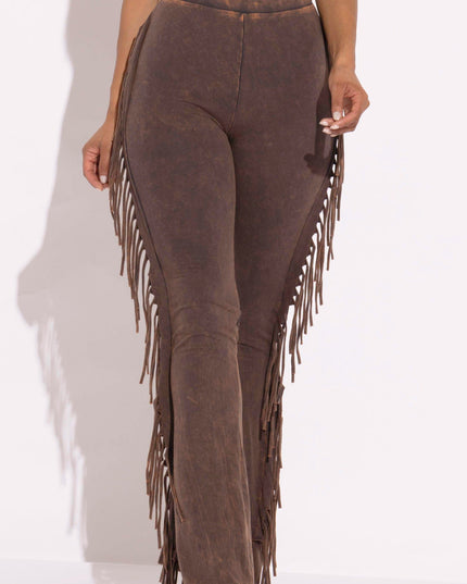 Fringe-Detailed Mineral Washed Pants . - Muvin 