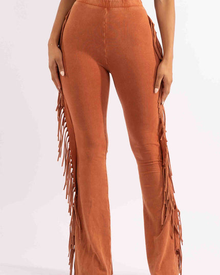 Fringe-Detailed Mineral Washed Pants . - Muvin 
