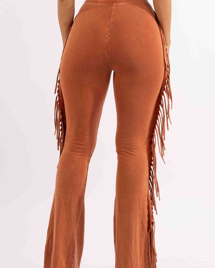 Fringe-Detailed Mineral Washed Pants . - Muvin 