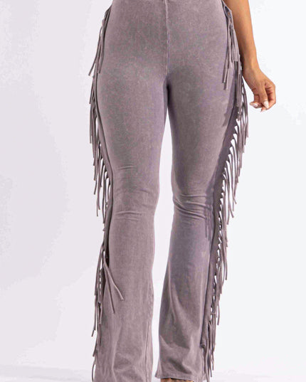 Fringe-Detailed Mineral Washed Pants . - Muvin 
