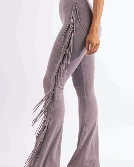 Fringe-Detailed Mineral Washed Pants . - Muvin 