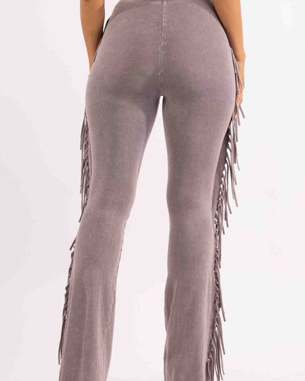 Fringe-Detailed Mineral Washed Pants . - Muvin 