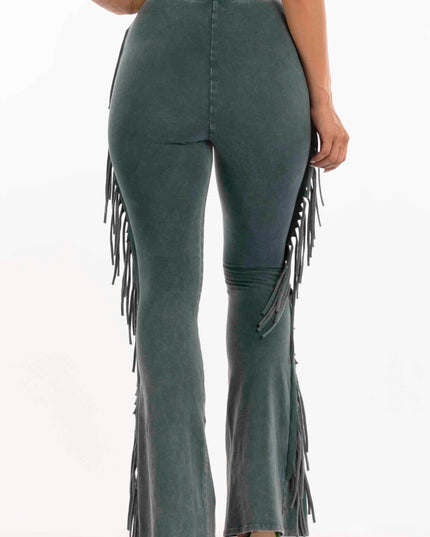 Fringe-Detailed Mineral Washed Pants . - Muvin 