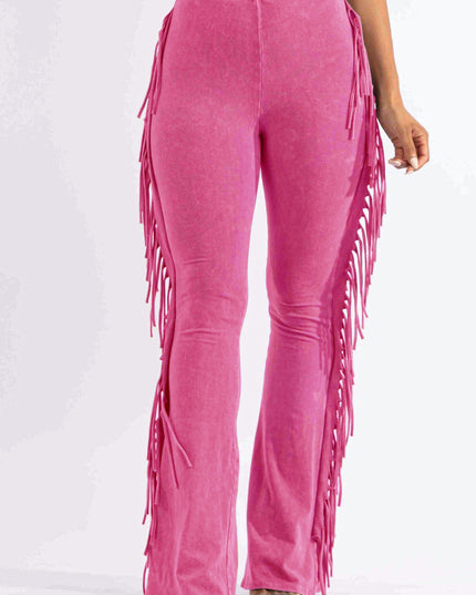 Fringe-Detailed Mineral Washed Pants . - Muvin 