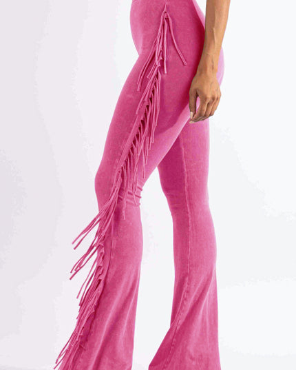 Fringe-Detailed Mineral Washed Pants . - Muvin 