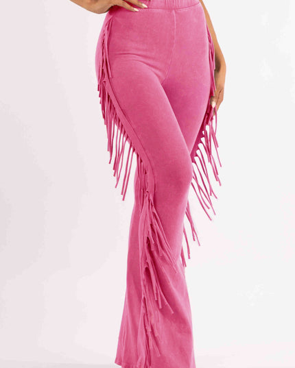 Fringe-Detailed Mineral Washed Pants . - Muvin 