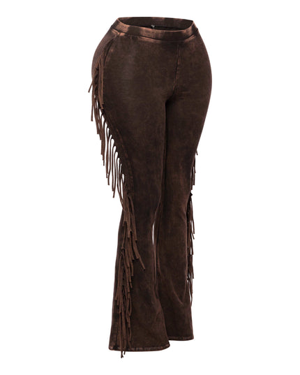 Fringe-Detailed Mineral Washed Pants . - Muvin 