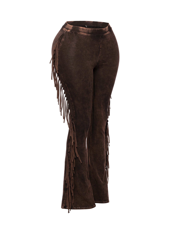 Fringe-Detailed Mineral Washed Pants . - Muvin 