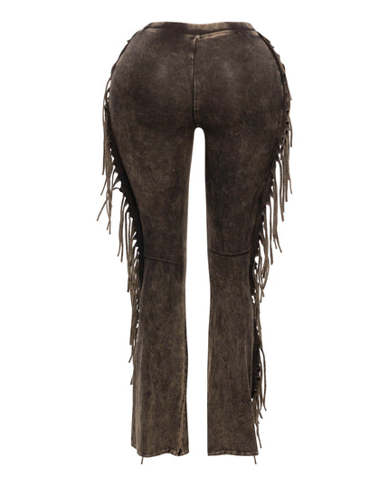 Fringe-Detailed Mineral Washed Pants . - Muvin 