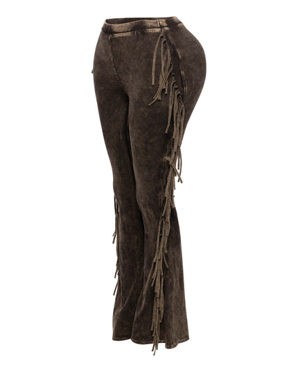 Fringe-Detailed Mineral Washed Pants . - Muvin 