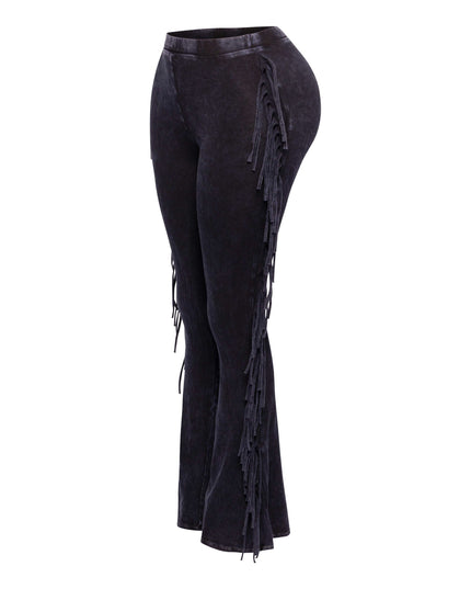 Fringe-Detailed Mineral Washed Pants . - Muvin 
