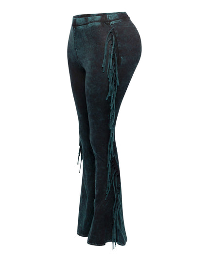 Fringe-Detailed Mineral Washed Pants . - Muvin 