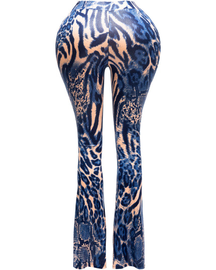 Foiled animal printed slit hem flared pants - Muvin 