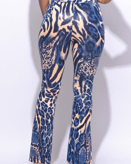 Foiled animal printed slit hem flared pants - Muvin 