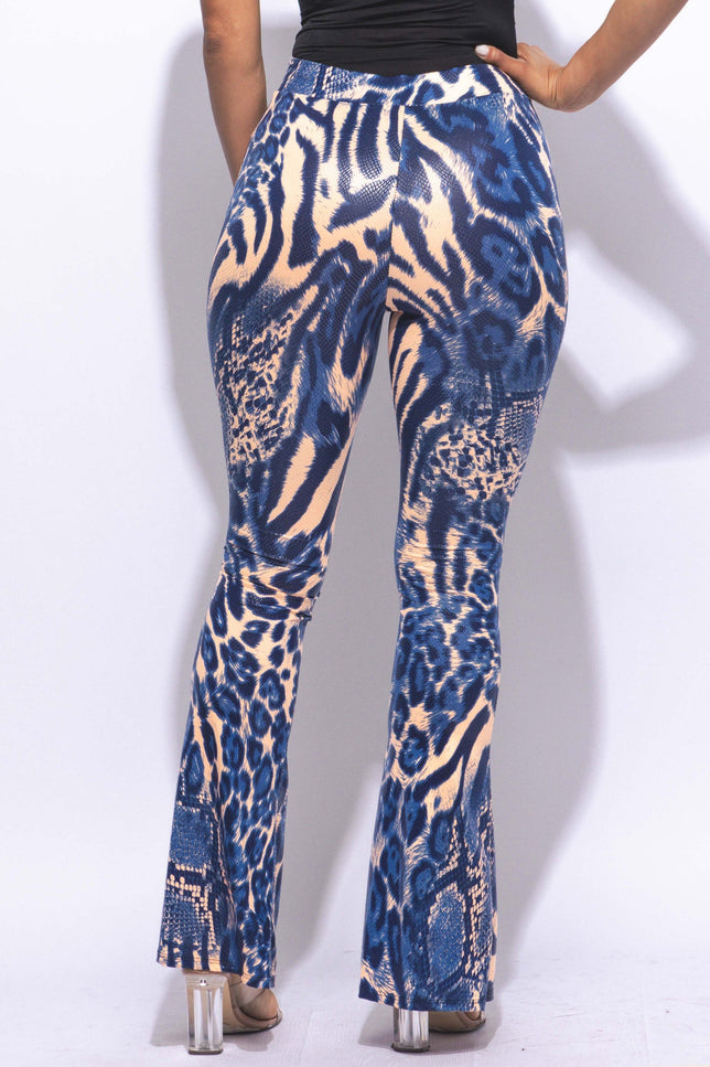 Foiled animal printed slit hem flared pants - Muvin 
