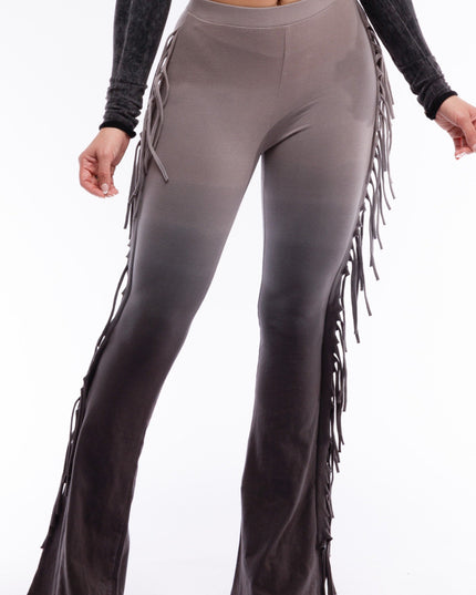 Dip wash fringe flared pants - Muvin 