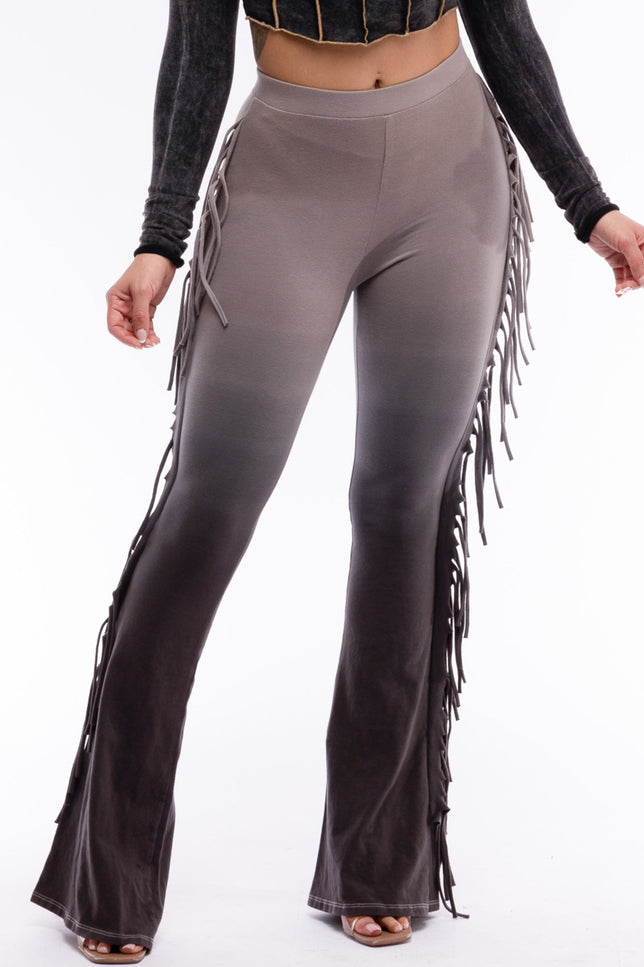 Dip wash fringe flared pants - Muvin 
