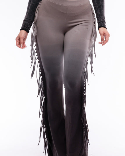 Dip wash fringe flared pants - Muvin 