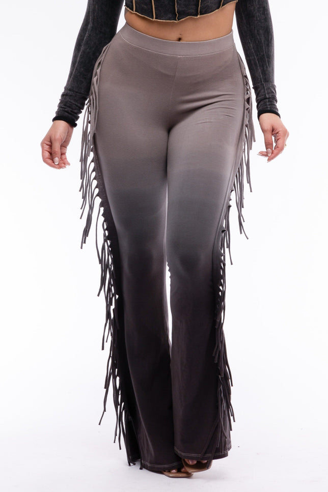 Dip wash fringe flared pants - Muvin 