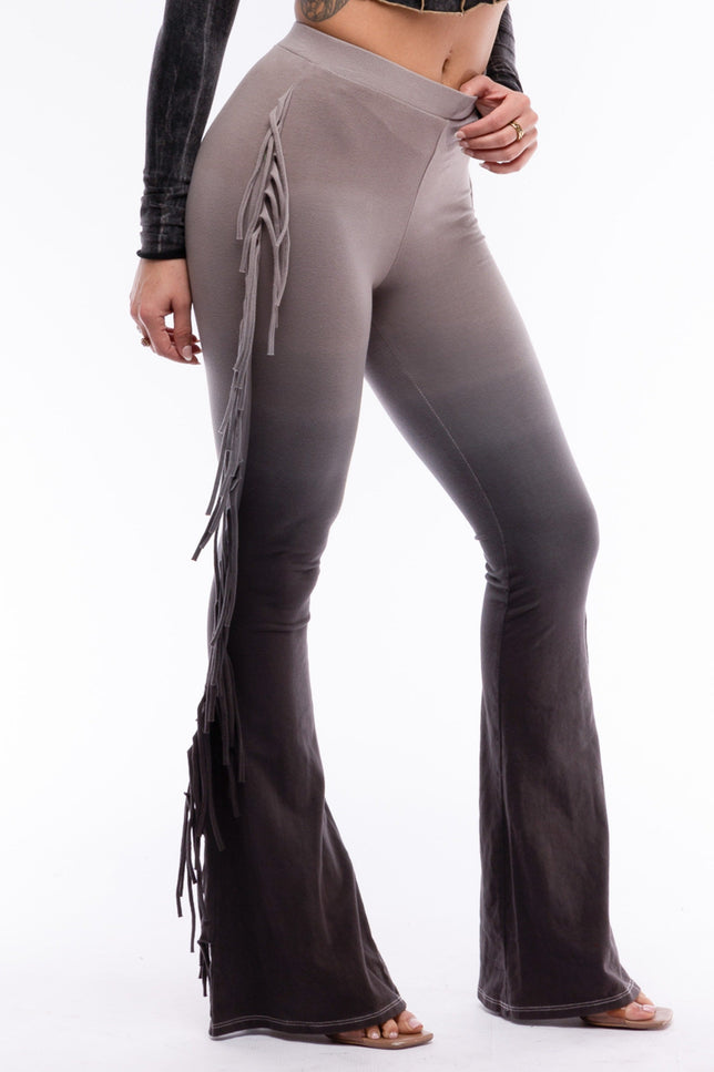 Dip wash fringe flared pants - Muvin 