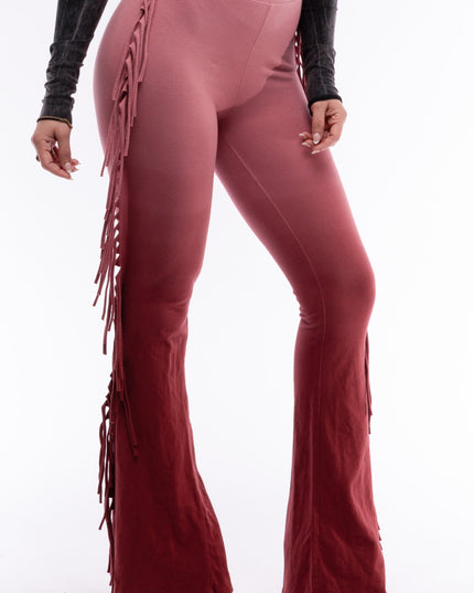 Dip wash fringe flared pants - Muvin 