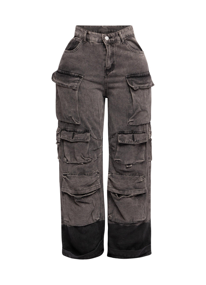 Ombre washed denim pants with pocket - Muvin 