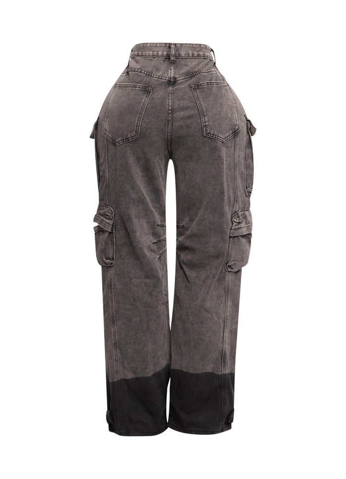 Ombre washed denim pants with pocket - Muvin 