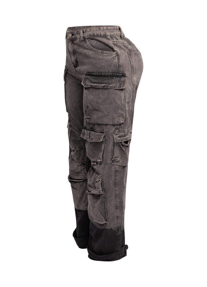 Ombre washed denim pants with pocket - Muvin 