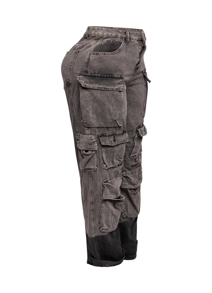Ombre washed denim pants with pocket - Muvin 
