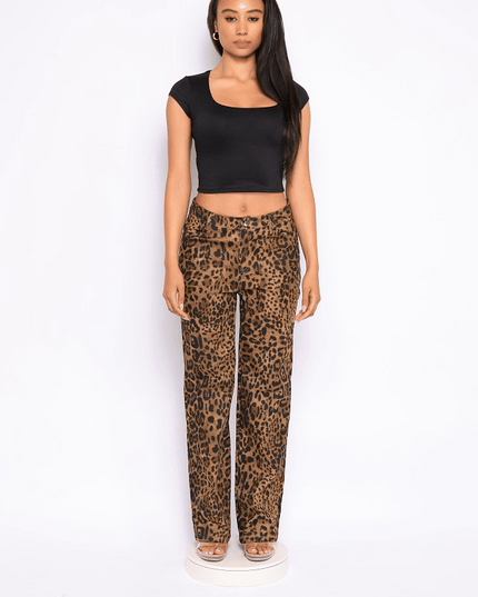 Leopard printed wide leg pants - Muvin 