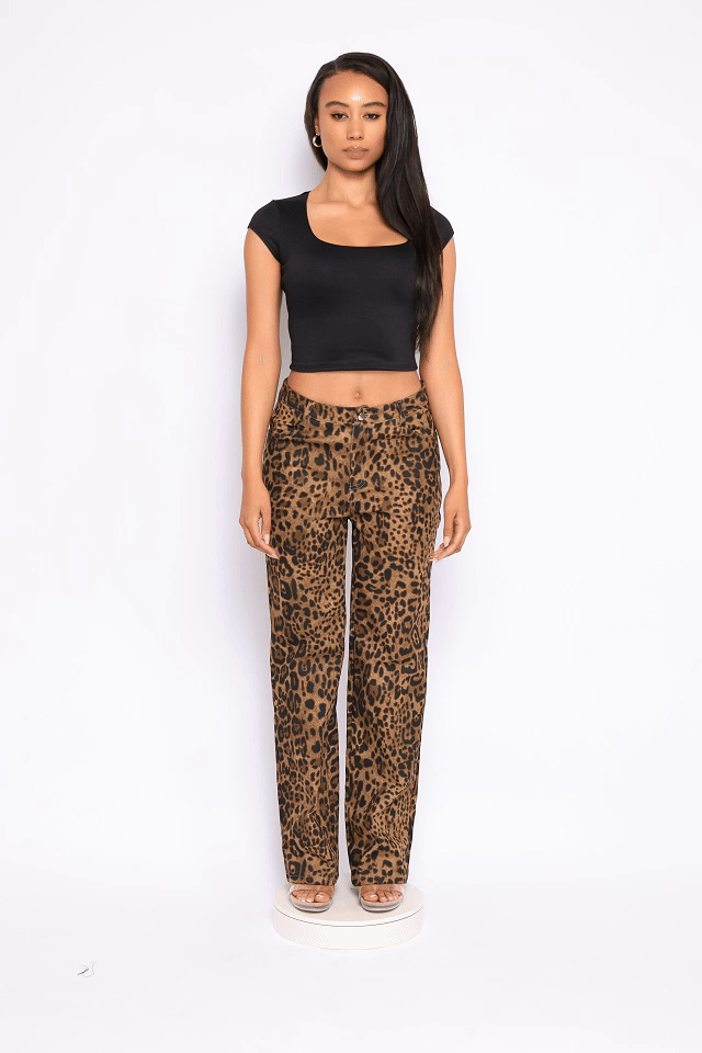 Leopard printed wide leg pants - Muvin 