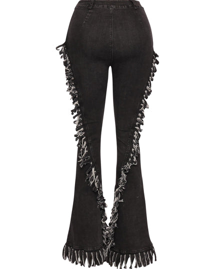Distressed fringe denim flared pant - Muvin 