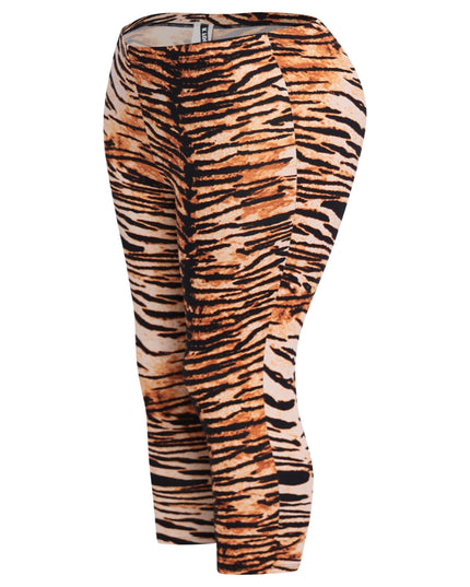Multi-color tiger stripe leggings for women with pull-on style and cropped ankle fit

