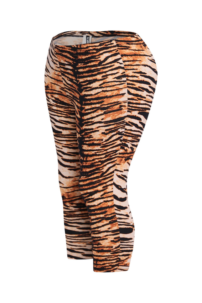 Multi-color tiger stripe leggings for women with pull-on style and cropped ankle fit

