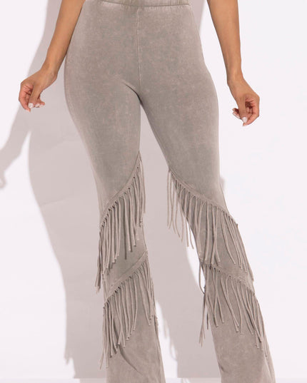 Mineral washed fringe flare pants - Muvin 