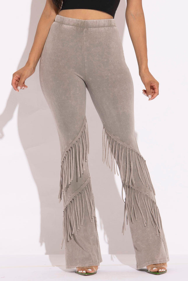 Mineral washed fringe flare pants - Muvin 