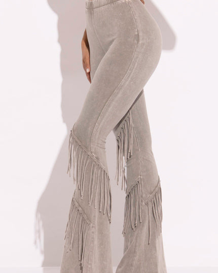 Mineral washed fringe flare pants - Muvin 