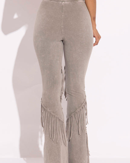 Mineral washed fringe flare pants - Muvin 